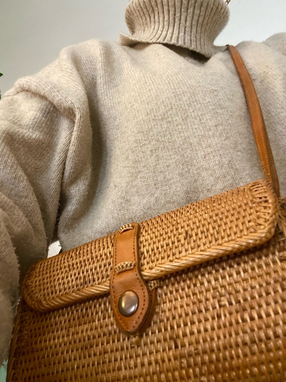 Street Level handmade Woven rattan structured Crossbody Bag in Tan - Picture 14 of 14
